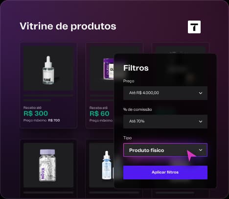 Vitrine de produtos físicos para atração ativa de afiliados